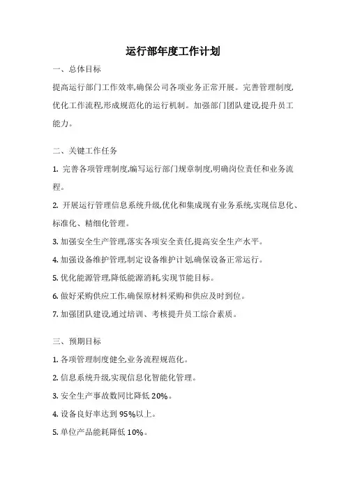 运行部年度工作计划