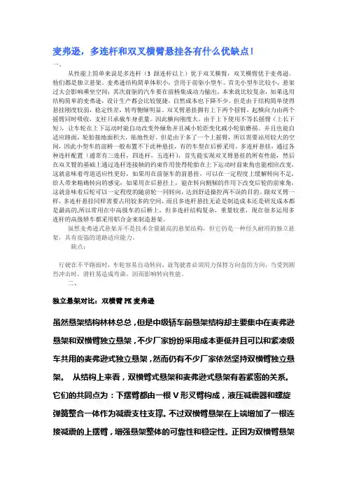 麦弗逊,多连杆和双叉横臂悬挂各有什么优缺点!