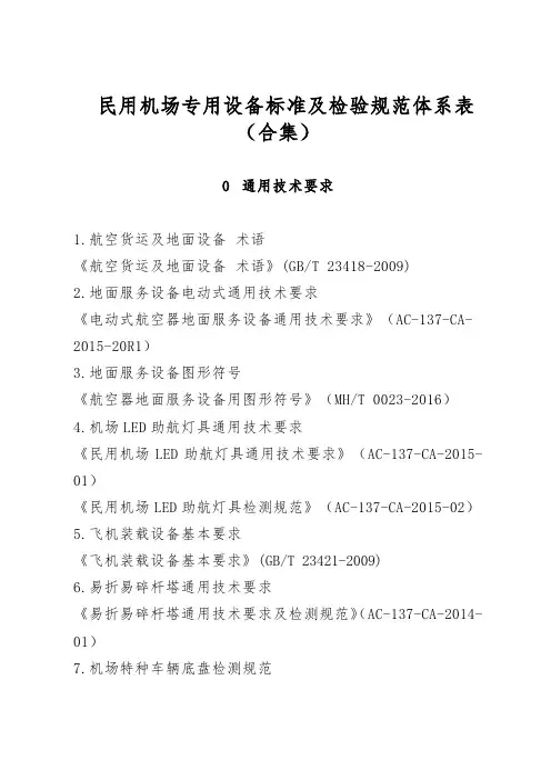 民用机场专用设备标准及检验规范体系表(合集)