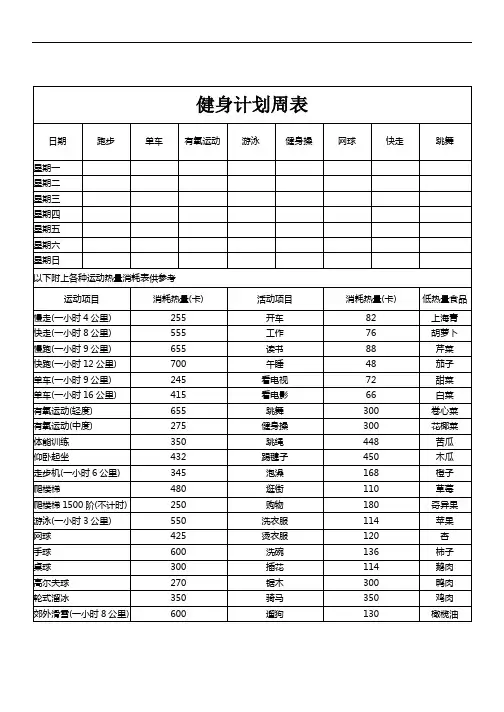 健身计划周表