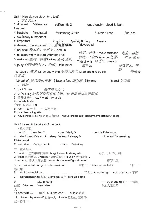 人教版九年级英语中考复习提纲(精华整理版)