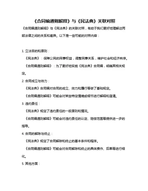 《合同编通则解释》与《民法典》关联对照