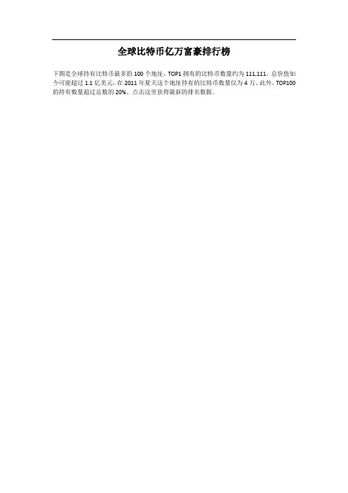 全球比特币亿万富豪排行榜