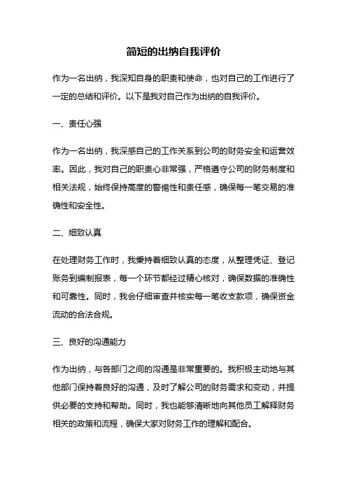 简短的出纳自我评价