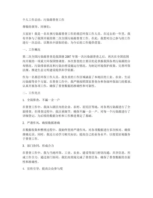 个人工作总结污染源普查