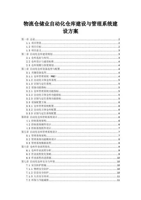 物流仓储业自动化仓库建设与管理系统建设方案