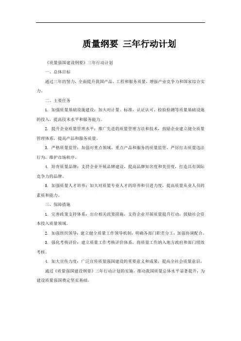 质量纲要 三年行动计划