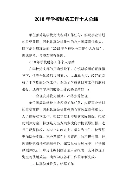 2018年学校财务工作个人总结