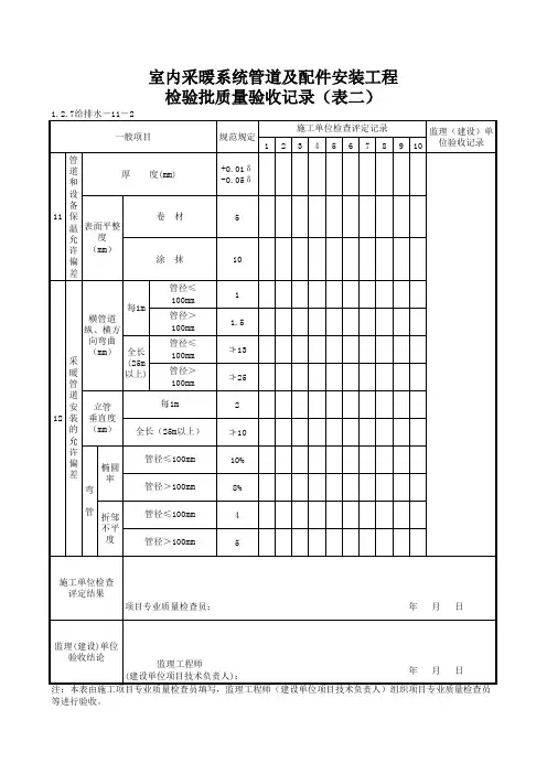 1-2-7给排水-11-2_室内采暖系统管道及配件安装工程检验批质量验收记录(表二)