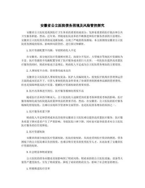 安徽省公立医院债务困境及风险管控探究