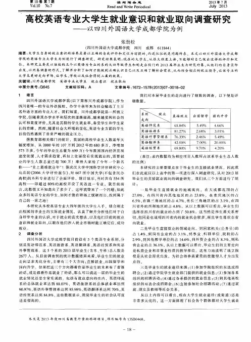 高校英语专业大学生就业意识和就业取向调查研究——以四川外国语大学成都学院为例