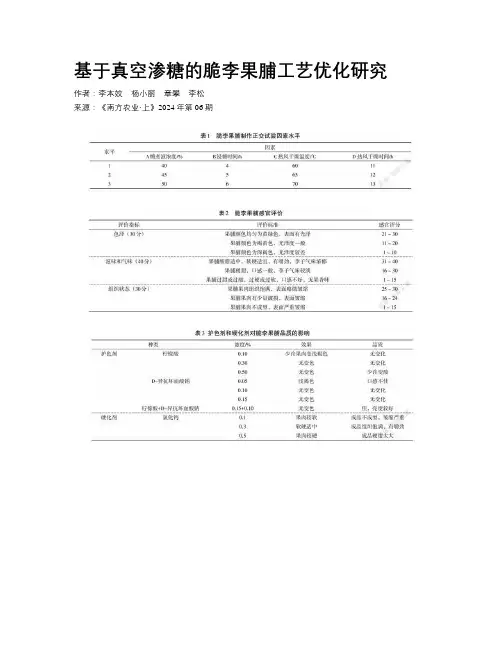 基于真空渗糖的脆李果脯工艺优化研究