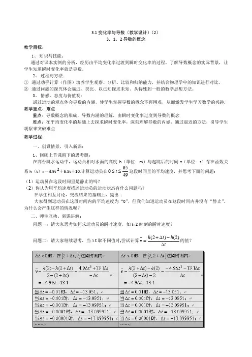 变化率与导数(教学设计) 