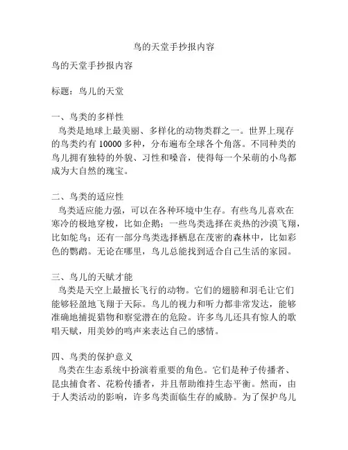 鸟的天堂手抄报内容