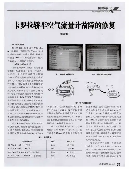卡罗拉轿车空气流量计故障的修复