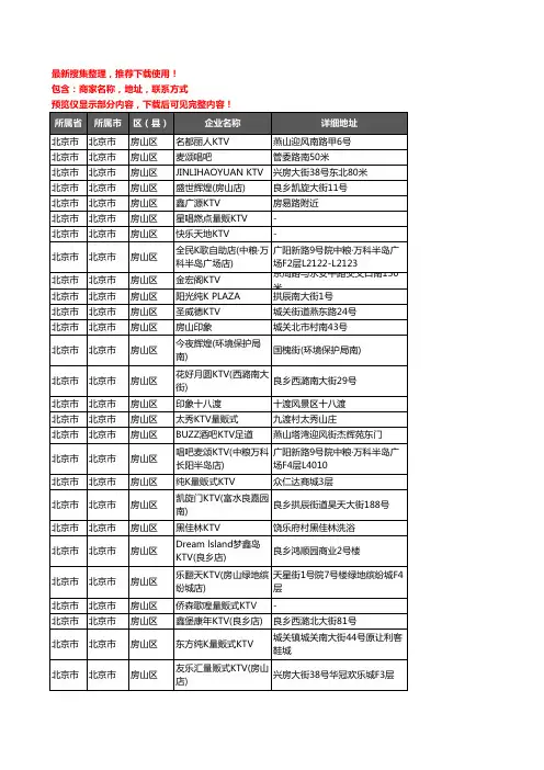 新版北京市北京市房山区KTV企业公司商家户名录单联系方式地址大全43家
