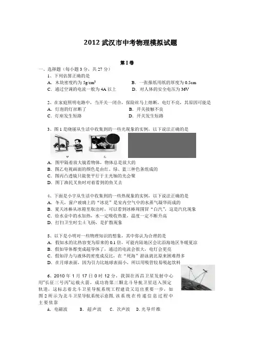 2013武汉市中考物理模拟试题