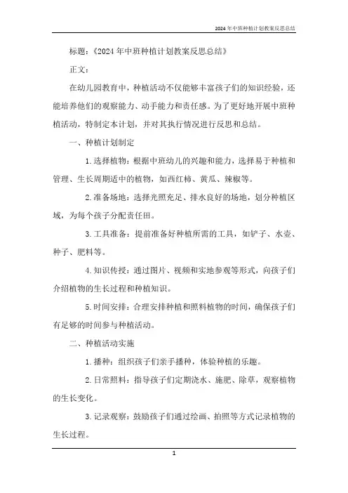 2024年中班种植计划教案反思总结