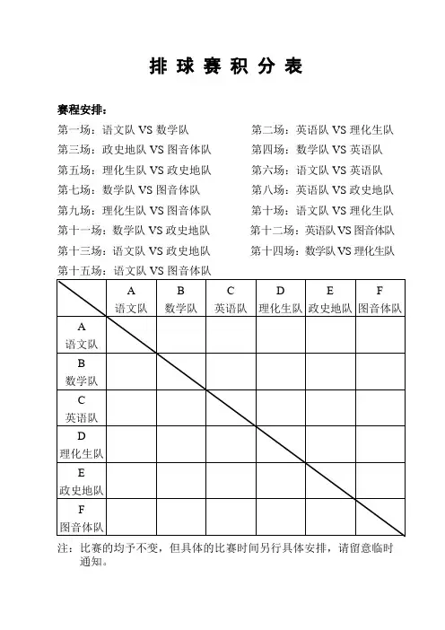 排球赛积分表