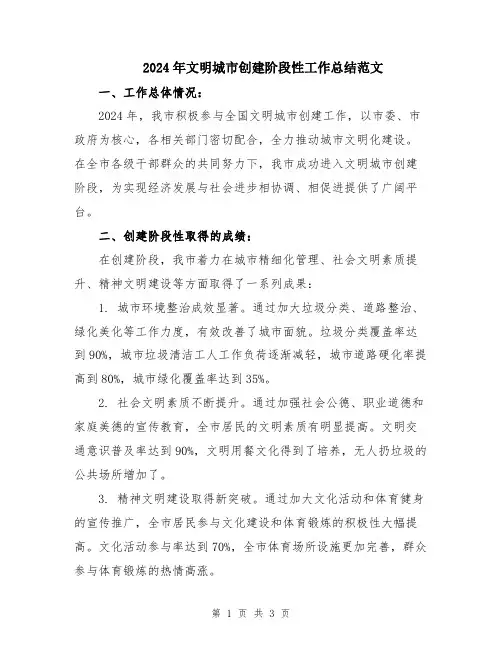 2024年文明城市创建阶段性工作总结范文