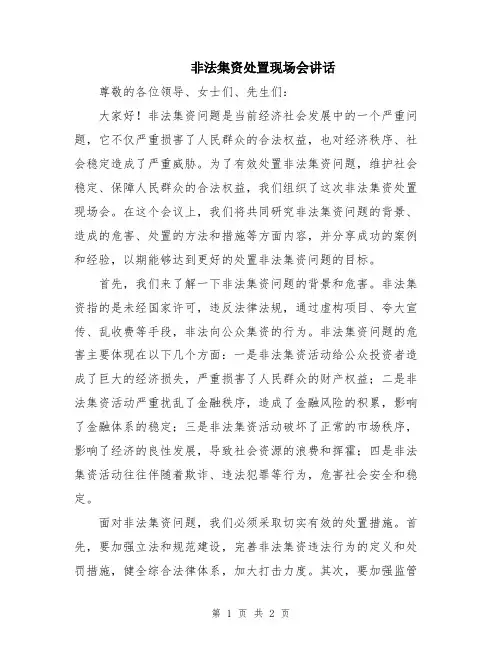 非法集资处置现场会讲话