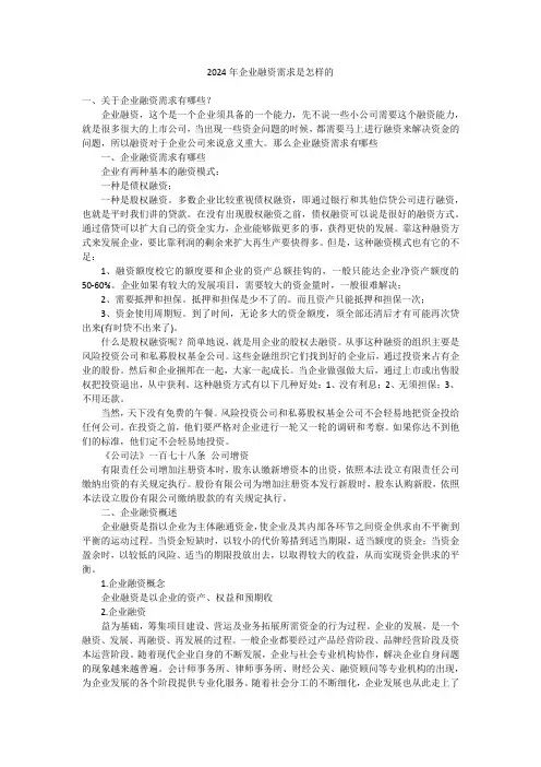 2024年企业融资需求是怎样的