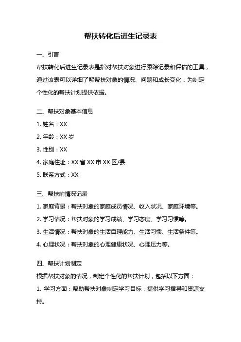 帮扶转化后进生记录表