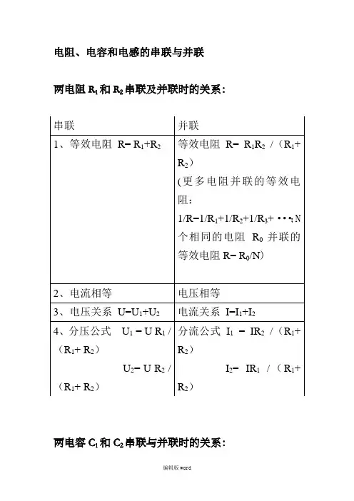 电阻、电容、电感的串联与并联
