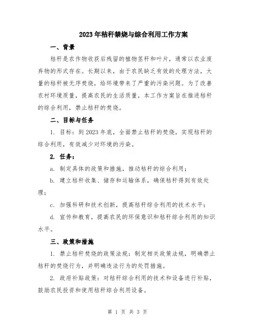 2023年秸秆禁烧与综合利用工作方案