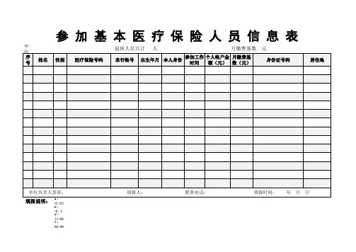 参 加 基 本 医 疗 保 险 人 员 信 息 表