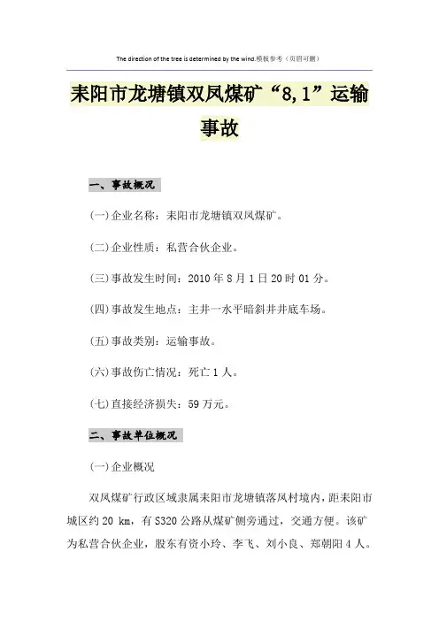 耒阳市龙塘镇双凤煤矿“8,1”运输事故