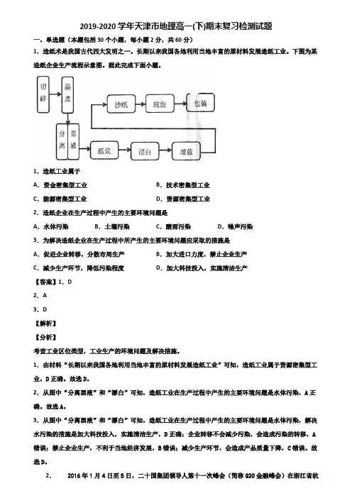 2019-2020学年天津市地理高一(下)期末复习检测试题含解析
