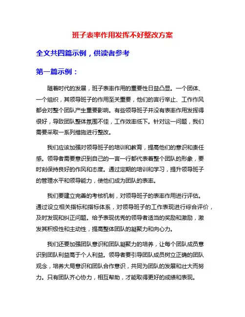 班子表率作用发挥不好整改方案