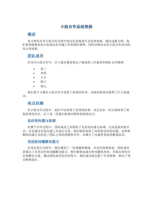 小组合作总结表扬