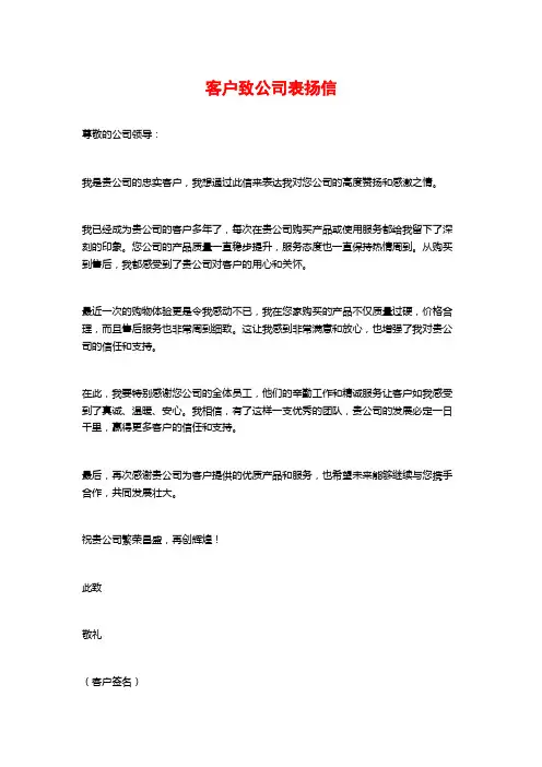 客户致公司表扬信