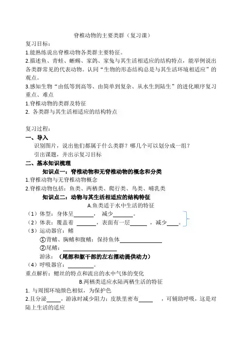 脊椎动物的主要类群(复习课