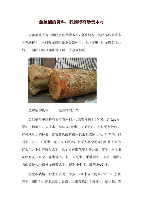 金丝楠的资料：我国特有珍贵木材
