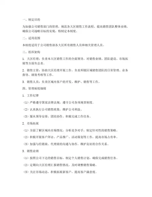 销售部各大区管理制度模板
