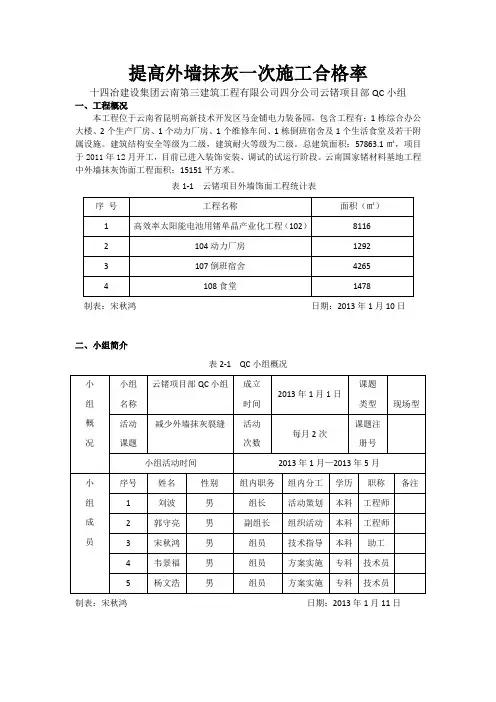 提高外墙抹灰一次施工合格率：QC成果