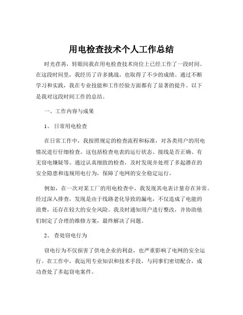 用电检查技术个人工作总结