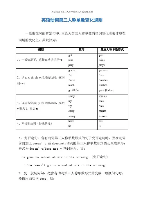英语动词《第三人称单数形式》的变化规则