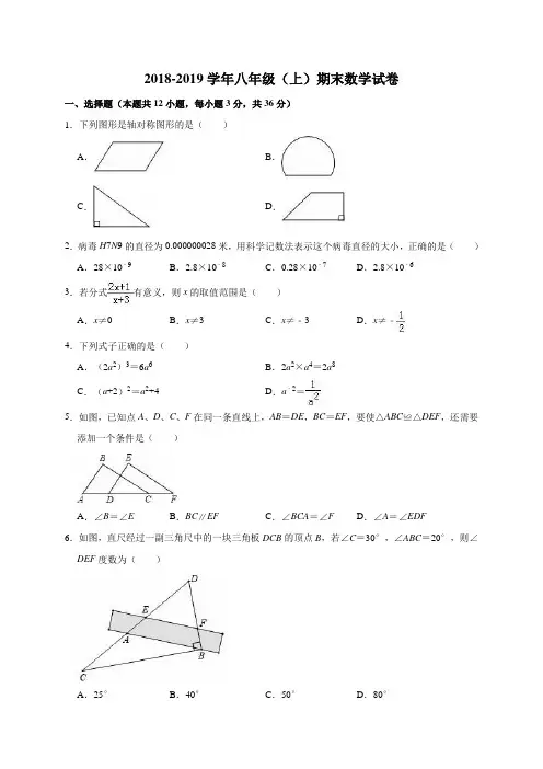 2018-2019学年 八年级(上)期末数学试卷(有答案和解析)(2)