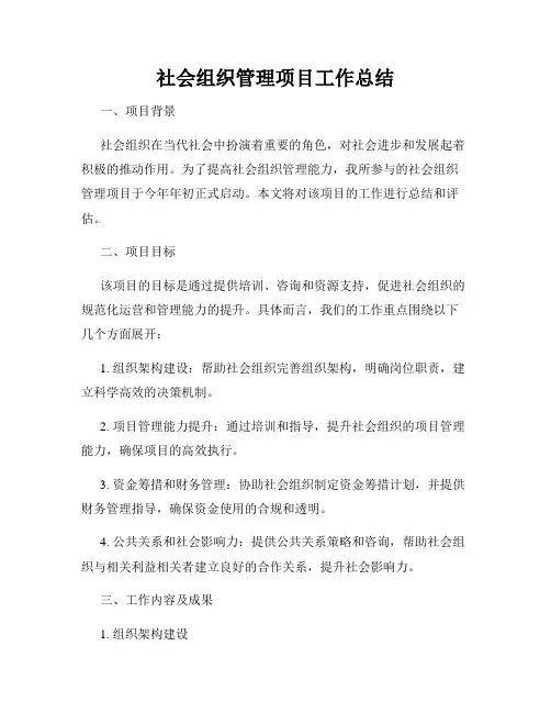 社会组织管理项目工作总结