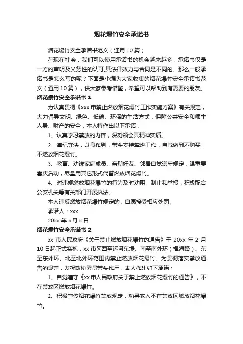 烟花爆竹安全承诺书范文（通用10篇）