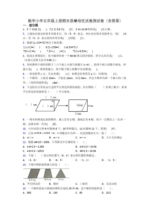数学小学五年级上册期末质量培优试卷测试卷(含答案)