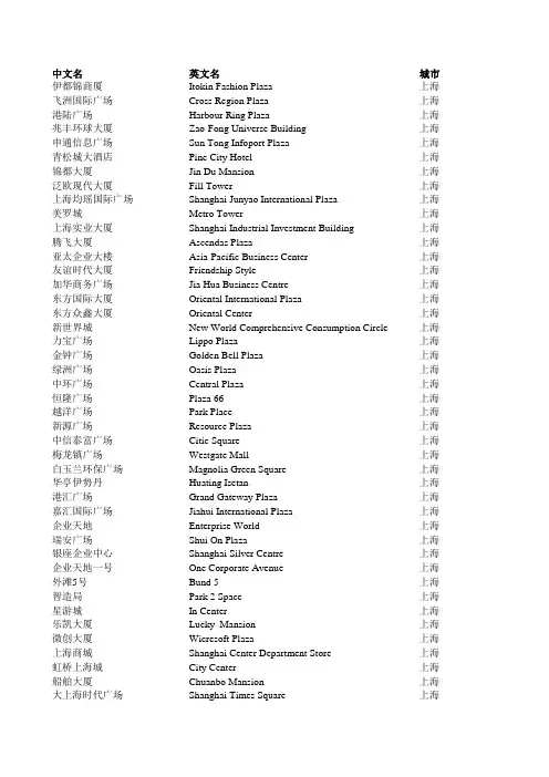 国内主要大厦中英文名称对照