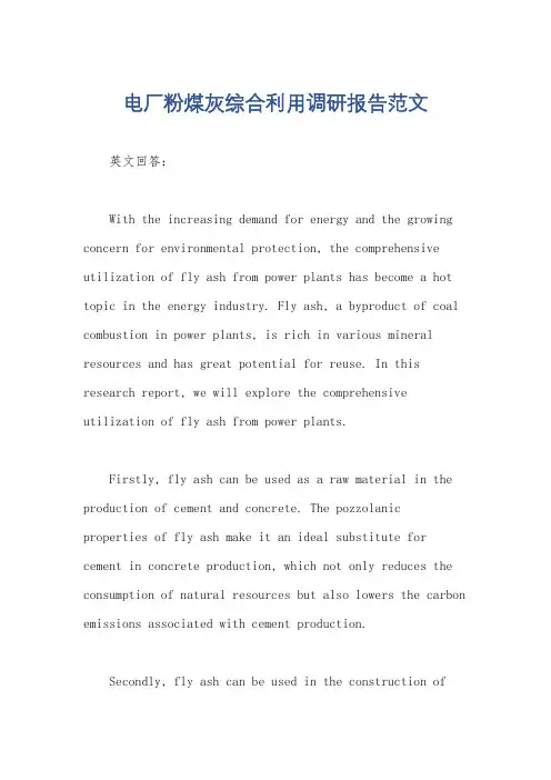 电厂粉煤灰综合利用调研报告范文