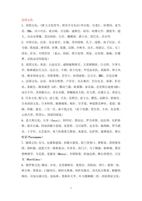 了解世界各国代表文化