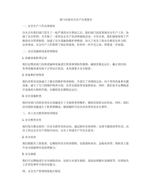 部门内部安全生产自查报告