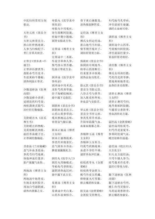 中医妇科常用方剂歌诀